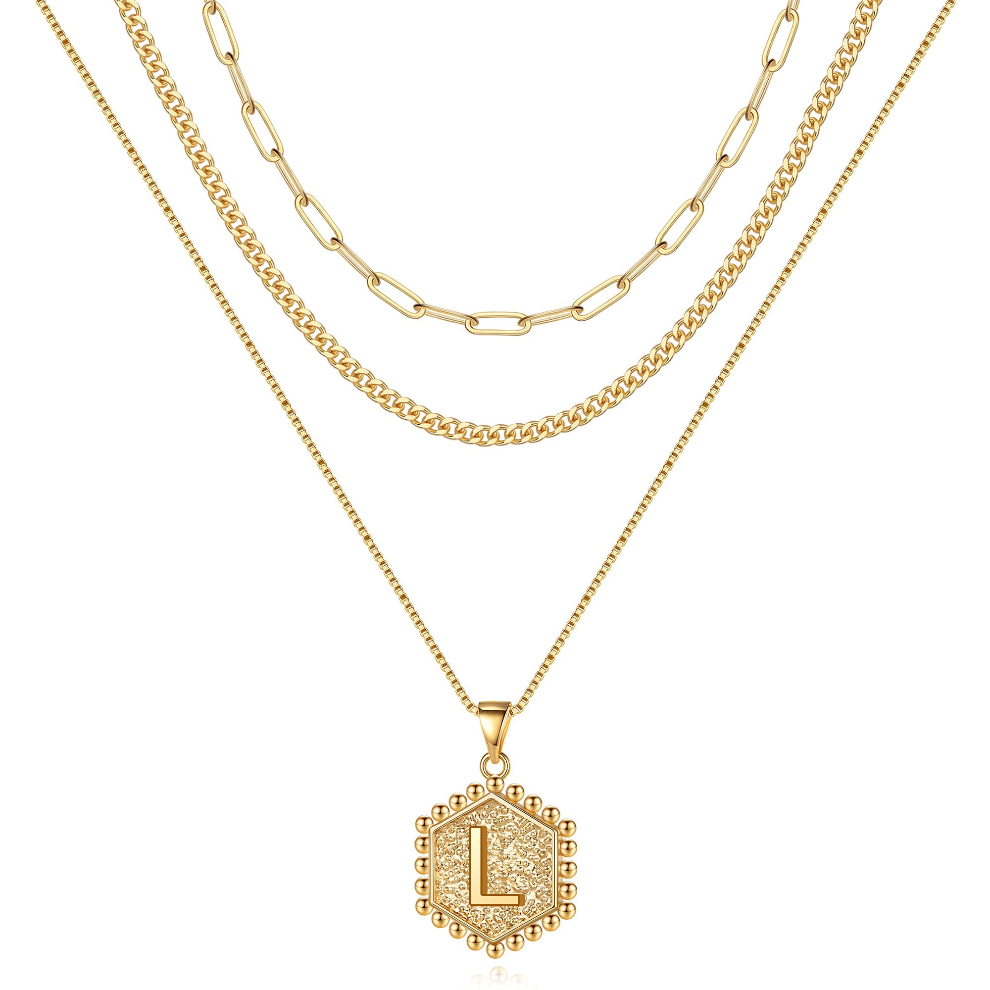 AUNOOL Gold Layered Initial Necklaces for Women 14K Gold Plated Layered