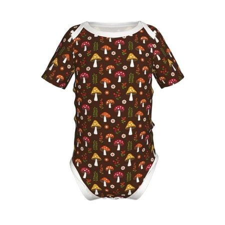 

Adobk Woodland Mushroom with Flowers and Berries Print Baby Climbing Clothes Jumpsuit Rompers Classic Rompers Child Short sleeve Bodysuits-6 Months