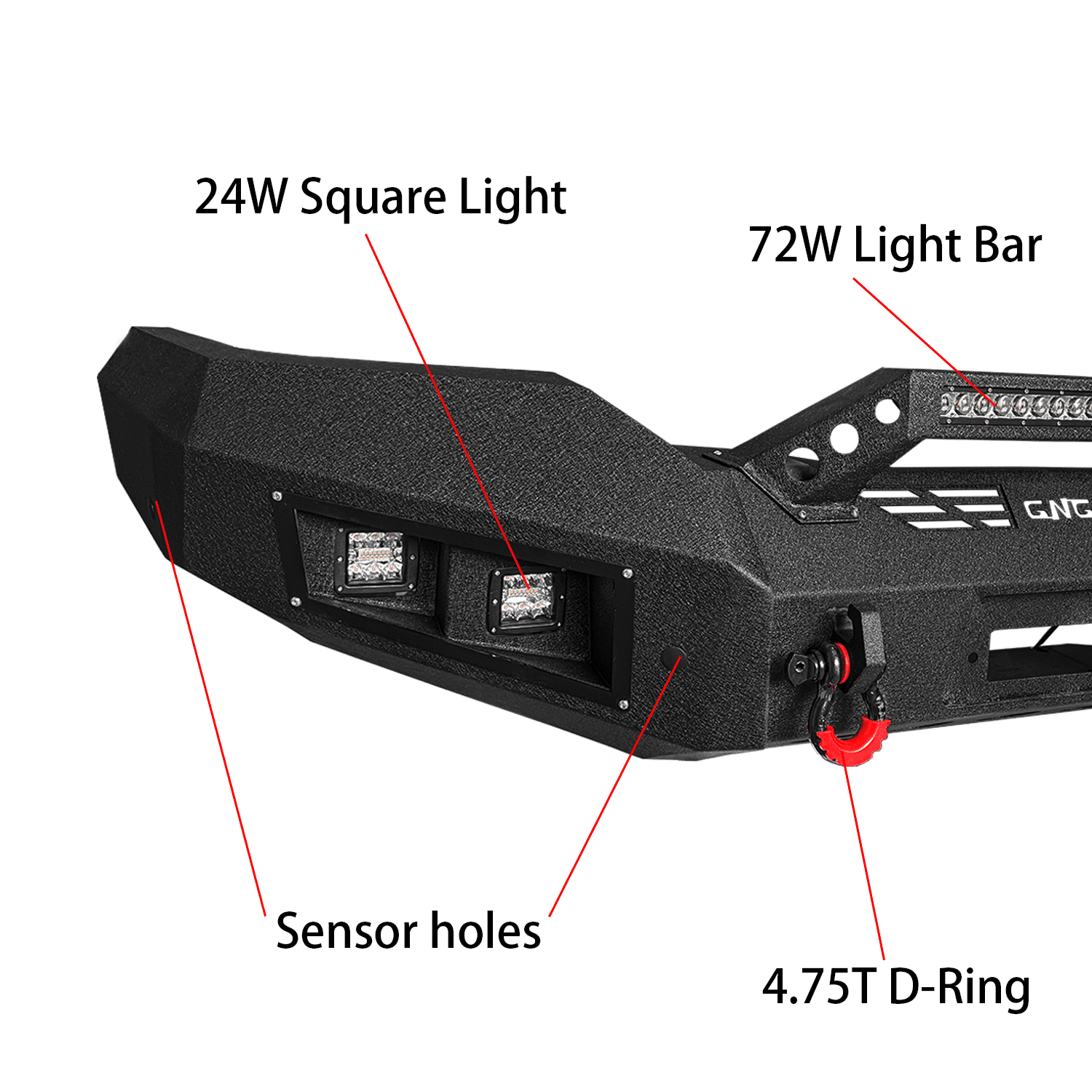 TIOYAR For 2003-2006 GMC Sierra 2500/3500 Steel  Front Bumper With Winch Plate&Lights