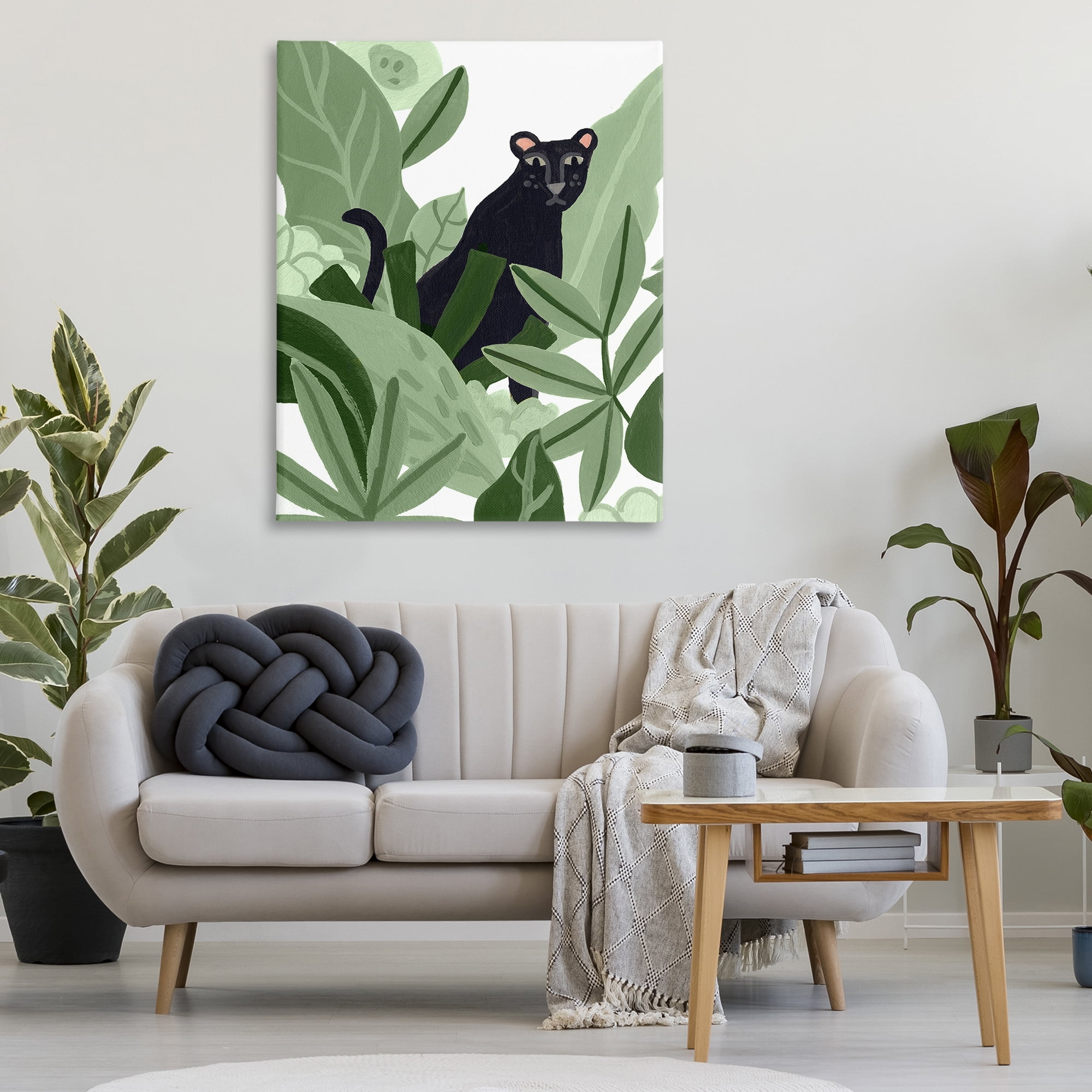 Stupell Industries Panther in Tropical Leaves Plants & Flowers Painting Wrapped Canvas Art Print Wall Art, 36 x 48
