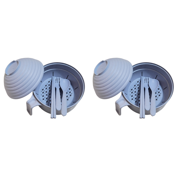 Ramen Cooker Bowl Set Microondas Fideos Cuchara Palillos Tenedor() Azul