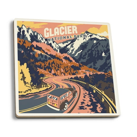 

Lantern Press Ceramic Coaster Set Glacier National Park Montana Explorer Series Cork Back Absorbent Unique Art