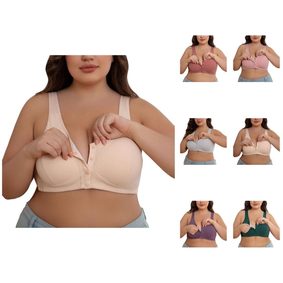 Front Closure Bras for Women Plus Size Comfortable Ribbed Wide Strap Wireless Bralettes Everyday Bra