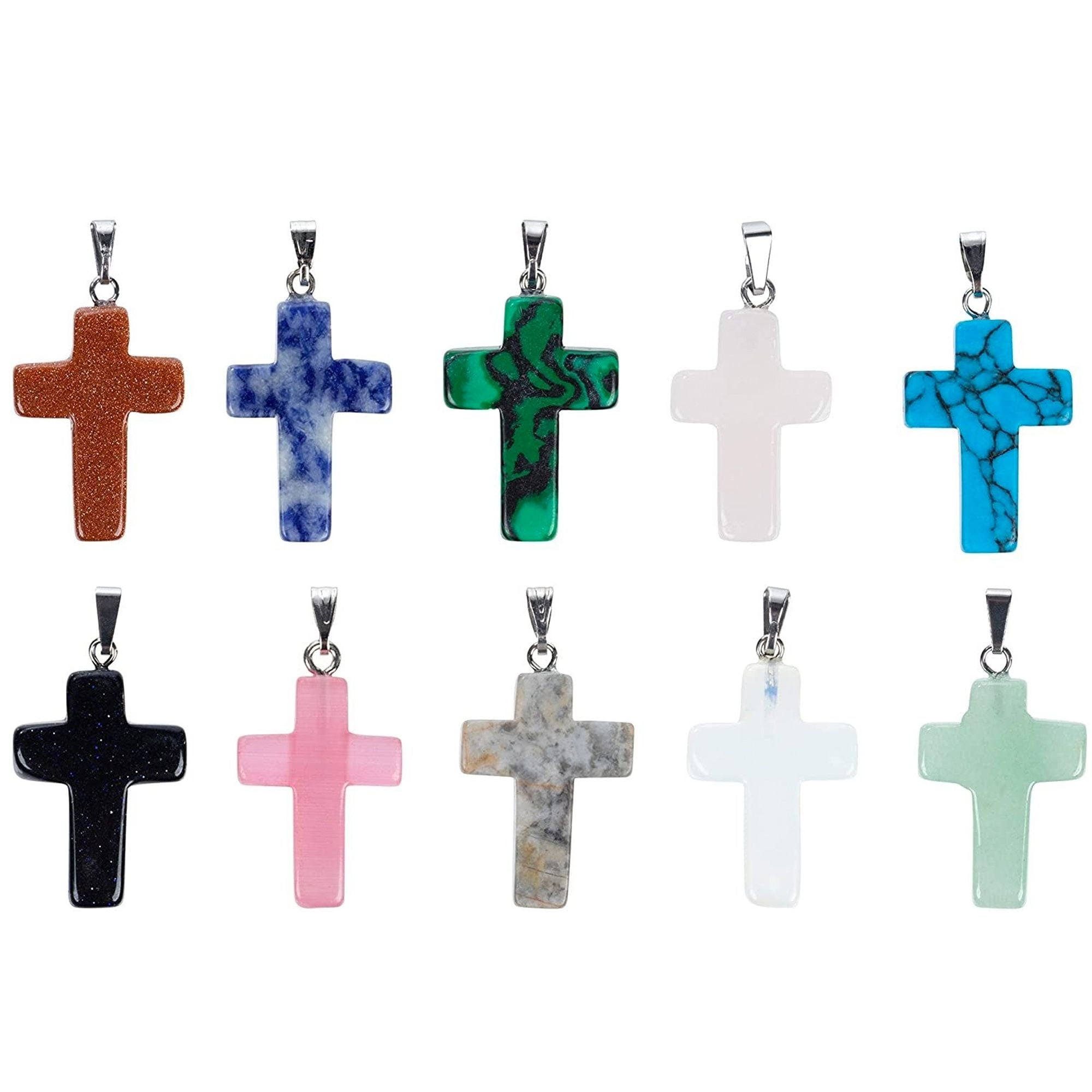 Jewelry Making Supplies Cross Pendant Gemstone Charms (10 Colors 40 Pieces)