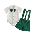 thumbnail image 4 of XAOFW Baby Boy Outfits Short Sleeve Solid Color Romper Suspenders Shorts Toddler Kids Summer Gentleman Sets 0-3 Months, 4 of 6
