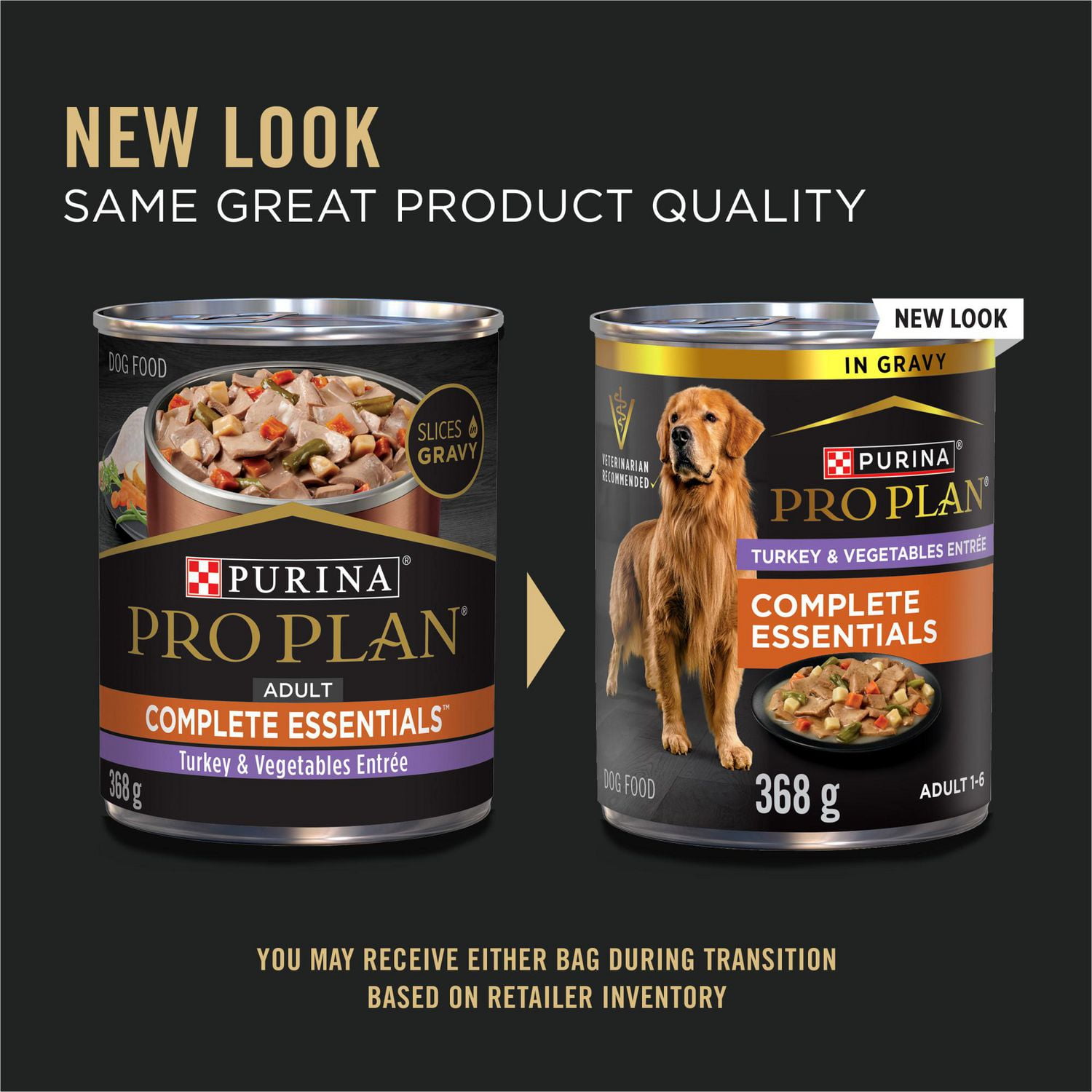 Purina Pro Plan Complete Essentials Turkey & Vegetables Entrée Slices in Gravy, Wet Dog Food 368 g