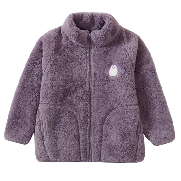 FSYBOA Girls Fleece Jacket, Casual Full Zip Printed Long Sleeve Fall Outerwear Purple Size 3-4T
