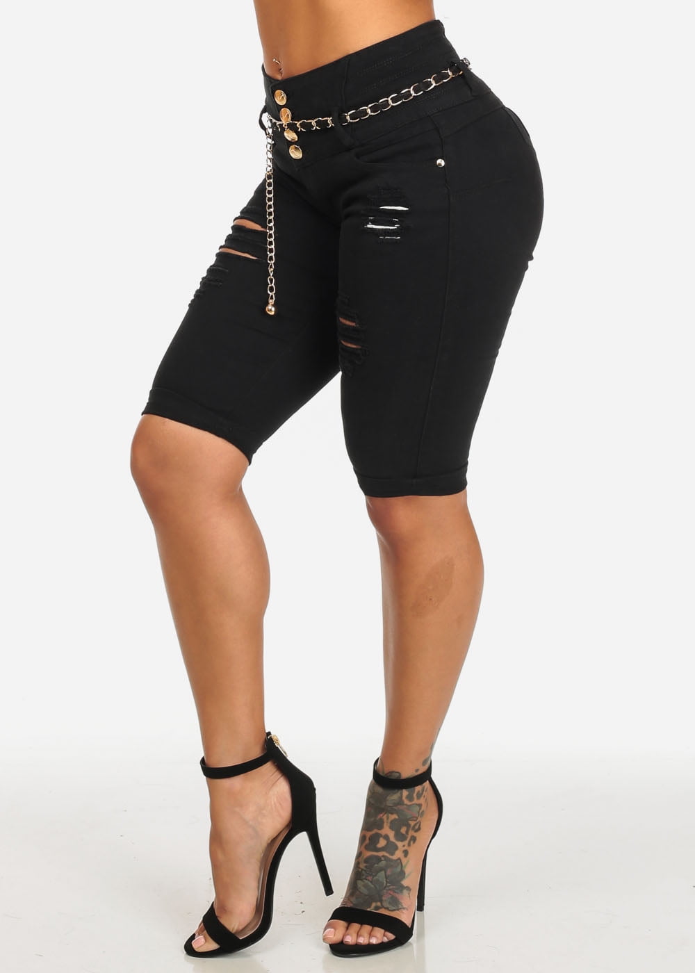 black distressed capris