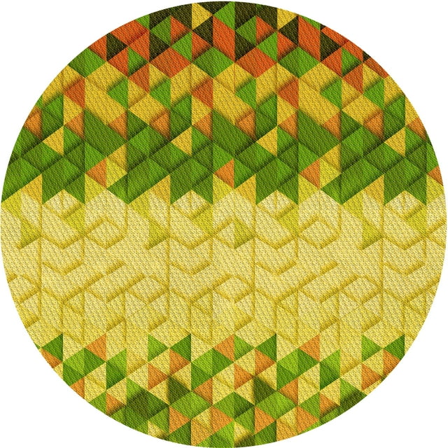 Ahgly Company Tapis Rond Lavable en Machine Intérieur Transitionnel Jaune Foncé Vert, 7 Pieds Rond