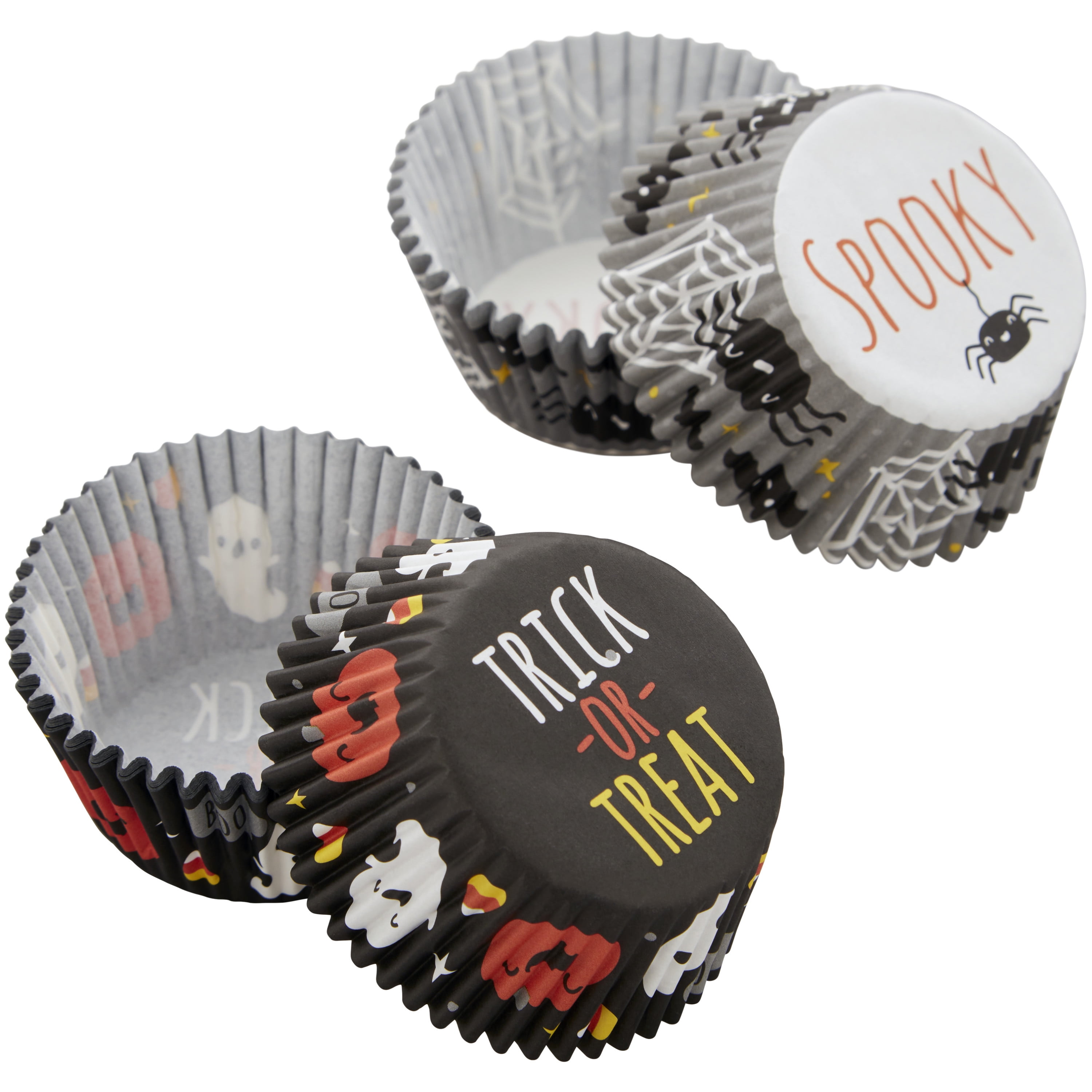 Great Value Trick or Treat" and Spooky" Paper Halloween Cupcake Liners, 48-Count