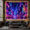 thumbnail image 6 of Neon City Street Under a Crescent Moon, Dramatic Digital Art for Cityscape Lovers, Urban Wall Art, Housewarming Gift, Tapestry Wall Hanging for Bedroom, Gaming Room and Dorm, 6 of 7