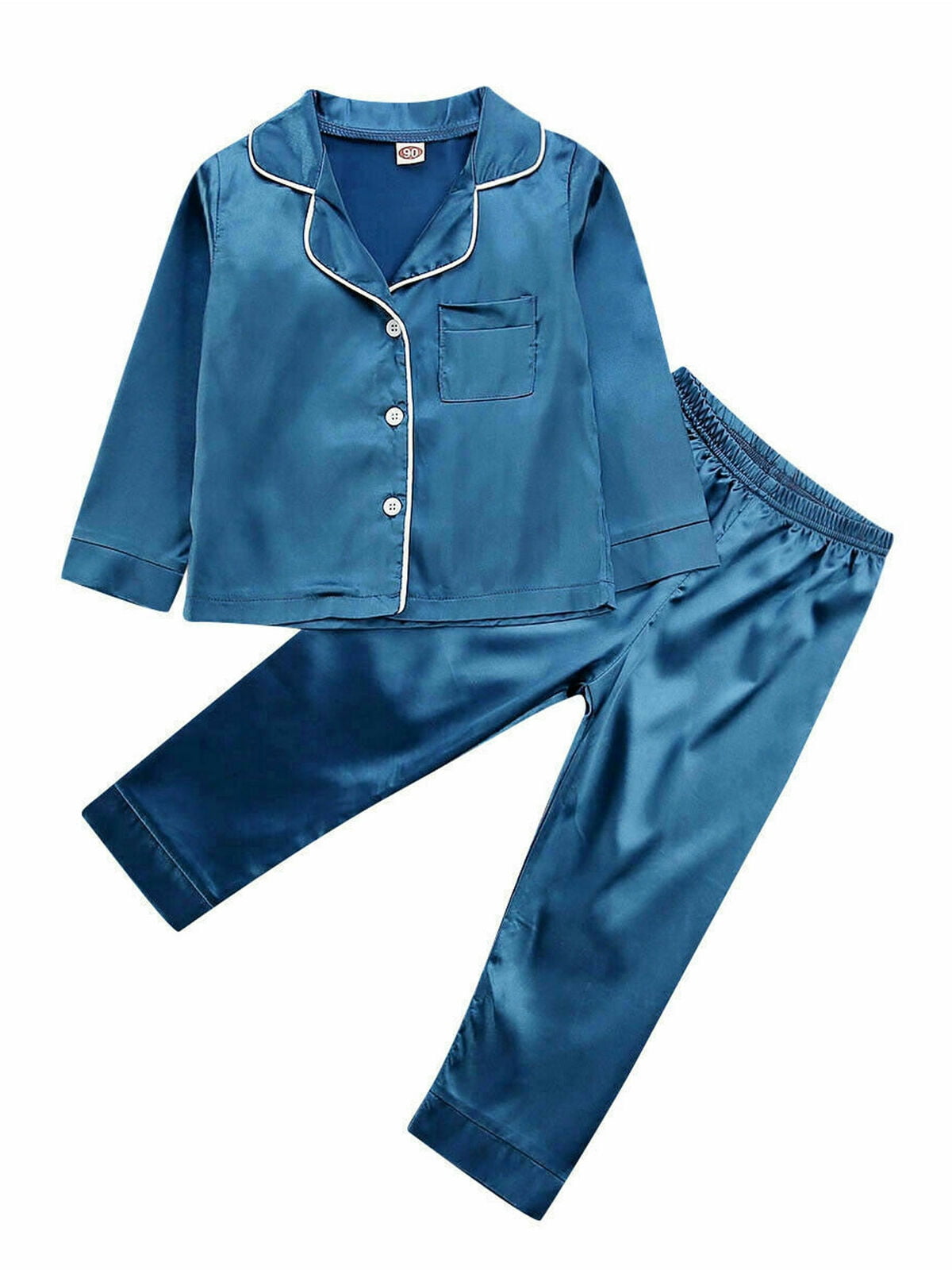 FOCUSNORM Boys Girl Silk Satin Pajamas Set Baby Kids Long Sleeve