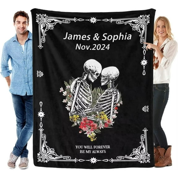AISENIN Boyfriend Gifts Gothic Skeleton Blanket Personalized Couple Gifts for Him Customized Skeleton Flannel Halloween Throw Blankets, Gift Blanket for Girlfriend