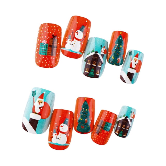 Xihbxyly Caja de Copos de Nieve Navideños, Diseño de Papá Noel, 24 Piezas, Material Abs Duradero, Uñas Postizas Reutilizables, Uñas Festivas, Juego de Decoración de Uñas Diy, 20 G de Peso
