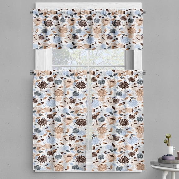 Ambesonne Earth Tones Valance & Curtain, Hydrangea Abstract, 55"x45", Brown Blue White