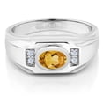 thumbnail image 2 of Gem Stone King Men's 925 Sterling Silver Yellow Citrine and White Created Sapphire Ring (1.41 Cttw, Gemstone November Birthstone, Oval 8X6MM,, Size 10), 2 of 3