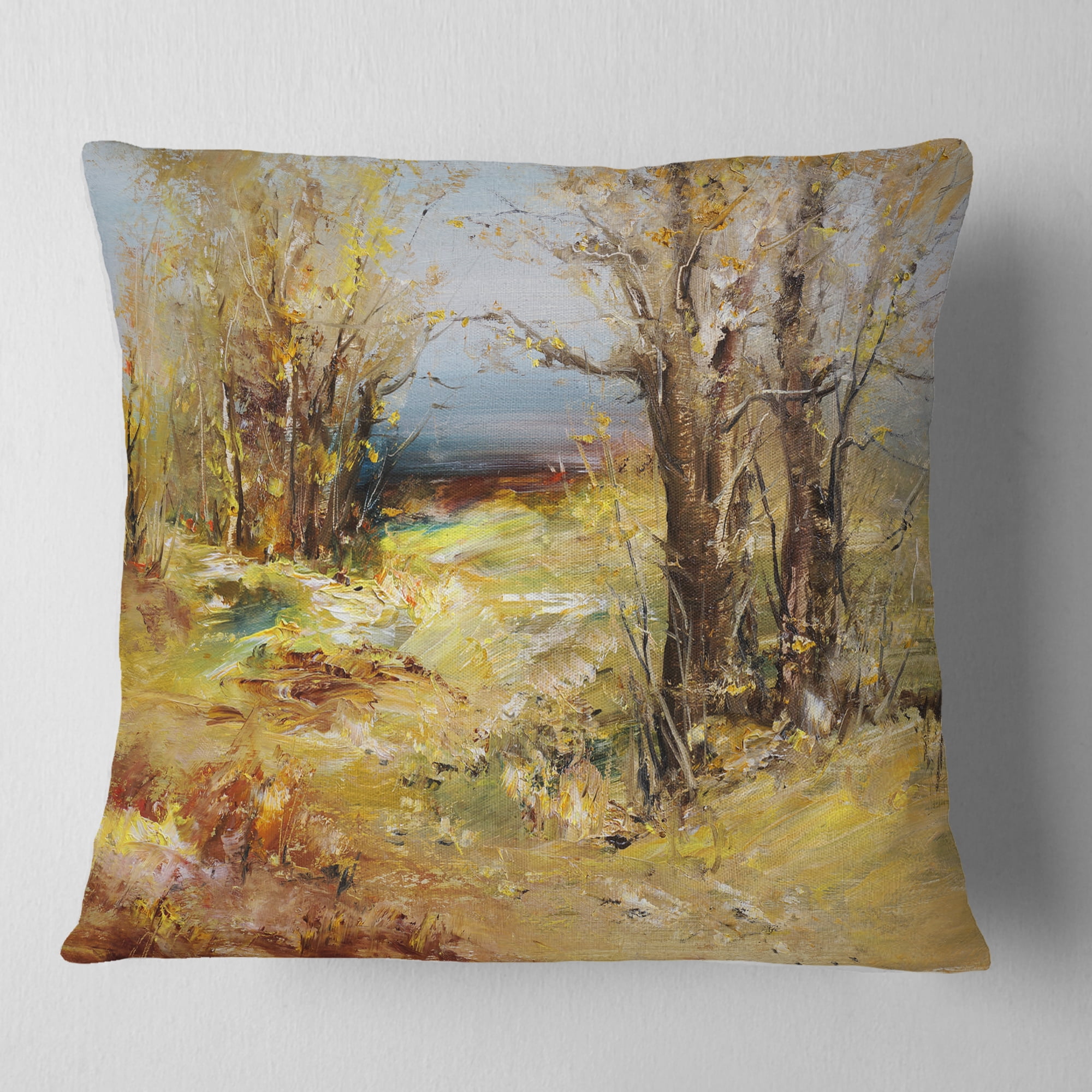 Designart Yellow Forest - Landscape Printed Throw Pillow - 18x18