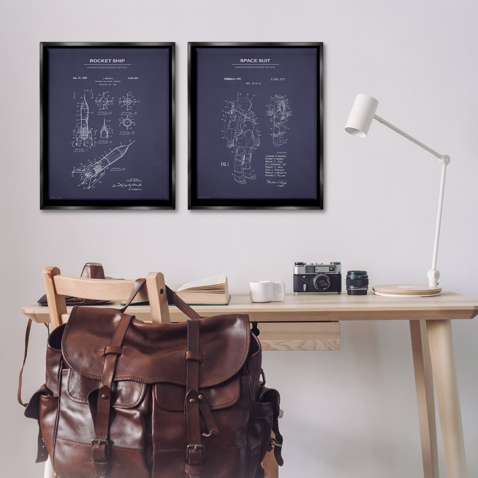 Stupell Industries Rocket Space Suit Diagram Education Painting Black Floater Framed Canvas Art Print Wall Art, 31 x 25, Set of 2