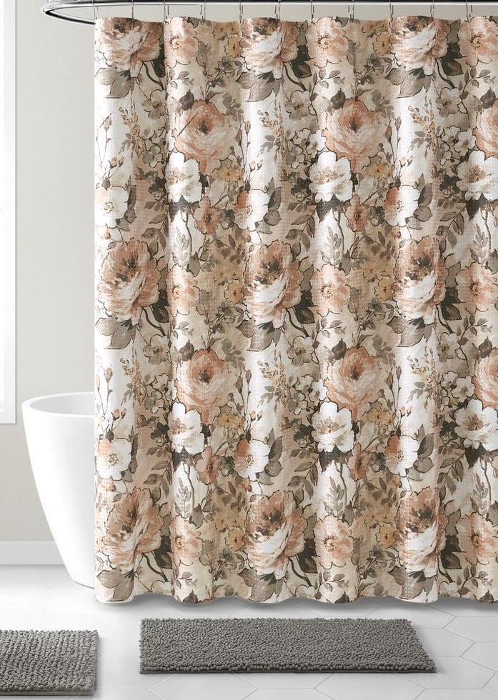 Blush Pink Shower Curtain For Bathroom, Vintage Shower Curtain Rings