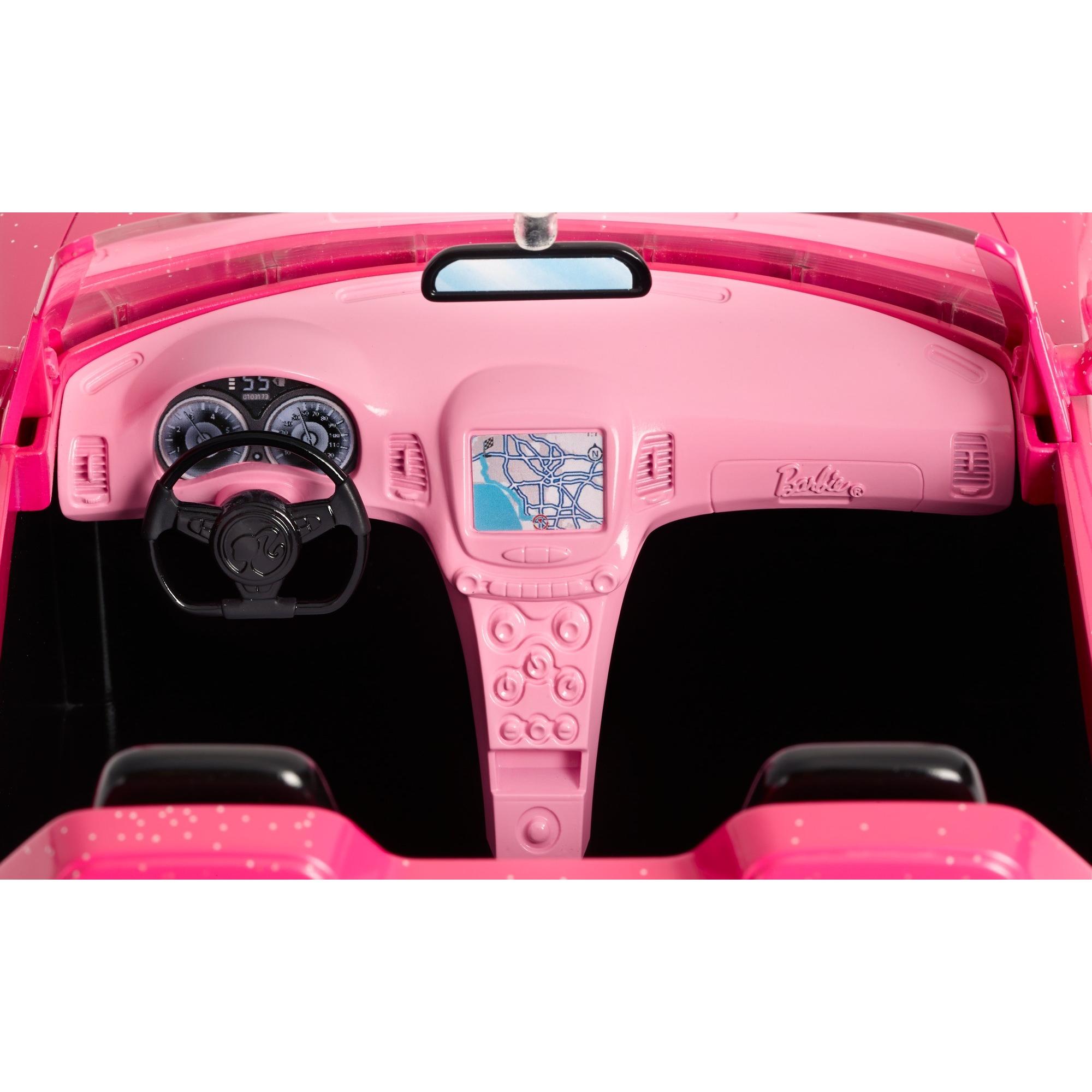 Barbie Convertible Toy Car, Sparkly Pink 2-Seater with Rolling Wheels - image 4 of 7