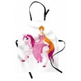 thumbnail image 1 of Pony Apron, Cartoon Sitting on a Horse with Pinkish Mane Tale Scene, Unisex Kitchen Bib with Adjustable Neck for Cooking Gardening, Adult Size, Marigold Pink and White, by Ambesonne, 1 of 4