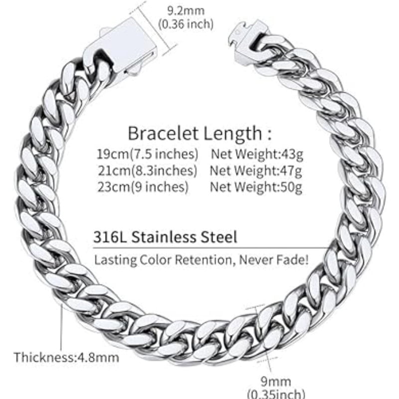 ChainsHouse Cuban Link Bracelet for Men 9mm Thick Stainless Steel Chain Bracelets with Gift Box 7.5 inch Hip Hop Birthday Christmas Jewelry Gifts for Him