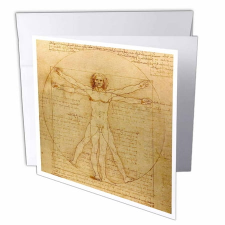 3dRose Vitruvian man by Leonardo da Vinci 1490 - fine anatomical art - human anatomy pen and ink drawing, Greeting Cards, 6 x 6 inches, set of 12