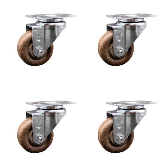 3 Inch High Temp Glass Filled Nylon Wheel Swivel Top Plate Caster Set SCC