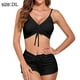 thumbnail image 2 of Bikini de dos piezas de moda para mujer, traje de baño sexy de color sólido con tiras pequeñas en las axilas y abertura para playa, color negro, 2 of 7