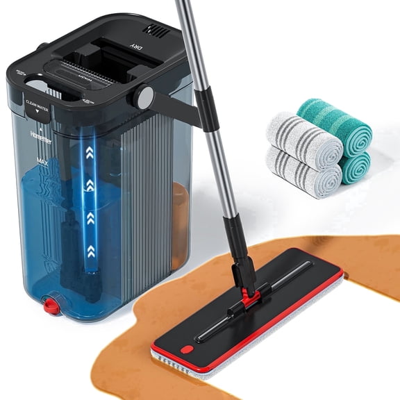 HoMettler Self-Cleaning Mop Bucket Set with Separate Clean & Dirty Water, 4 Washable Pads