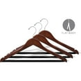 thumbnail image 3 of Wood Suit Hanger w/ Velvet Non-Slip Bar, Box of 25 Space Saving 17 Inch Flat Wooden Hangers w/ Walnut Finish & Chrome Hook & Notches for Shirt Dress or Pants by International Hanger, 3 of 5
