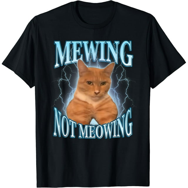 T-Shirt Drôle Chat Meme Mewing LooksMax Meowing Cat Trend - Noir - m