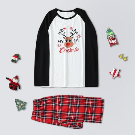 

Christmas Gifts Christmas Letter Plaid Print Tops And Pants Clothes Set Xmas Family Matching Pajamas Polyester Black S
