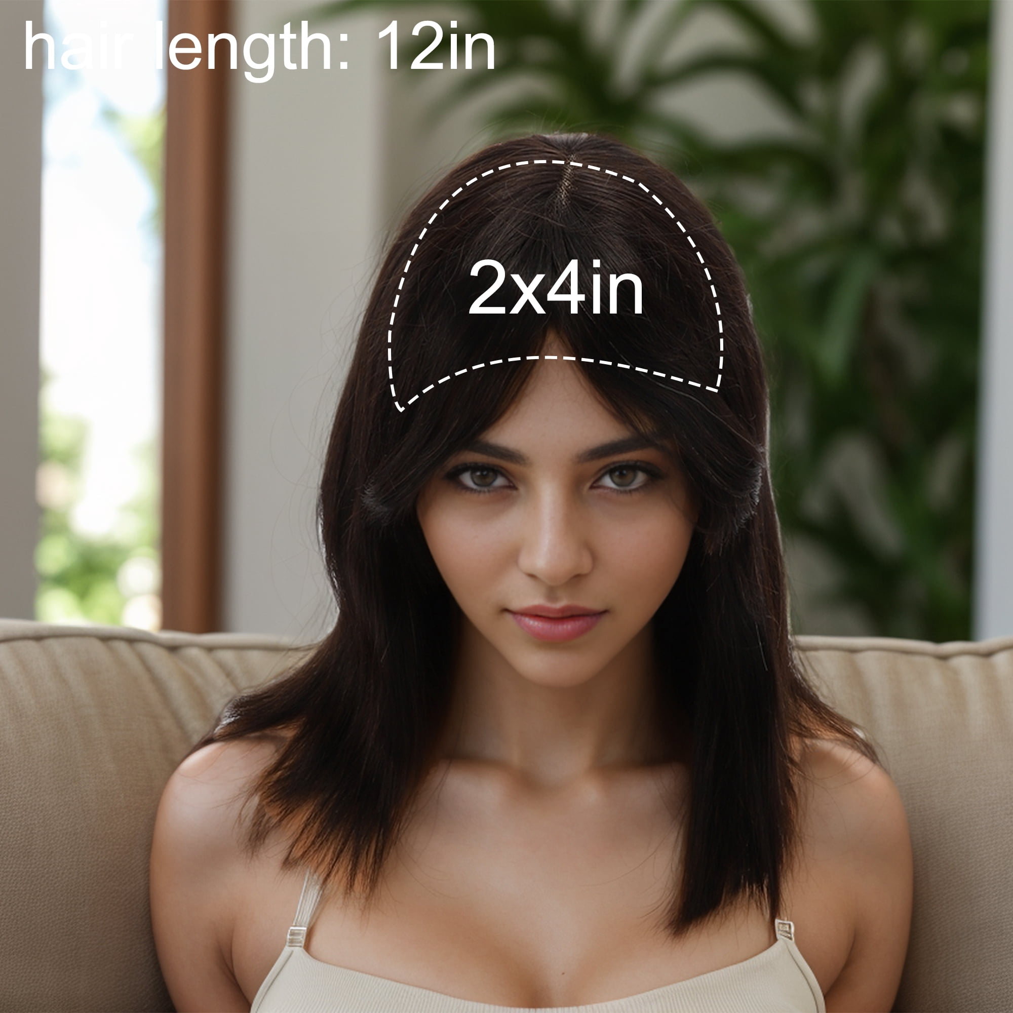 Unique Bargains 1 Pc Bangs Straight Hair Hair Wig Real Human Hair 12in 2x4in 180 Human Wig Yellow Black for Women