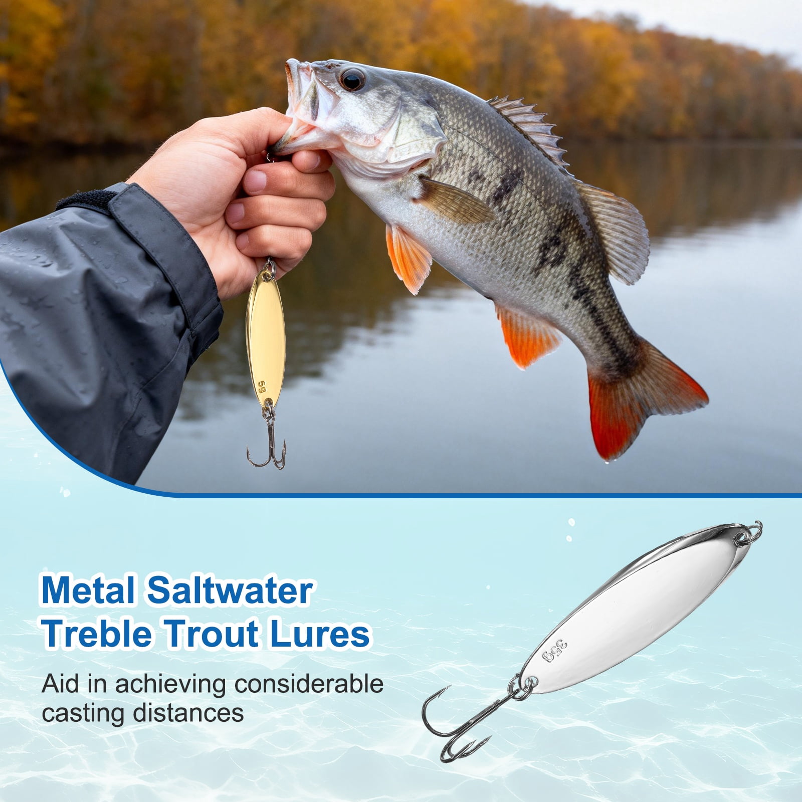 Uxcell Fishing Spoons Lures, Metal Saltwater Treble Trout Lures Jigging Spoon with Treble Hooks Casting Spinner Baits 10Pcs & 1 1/4oz & Silver - Fitting for (Freshwater/Salmon/Bass/Trout)