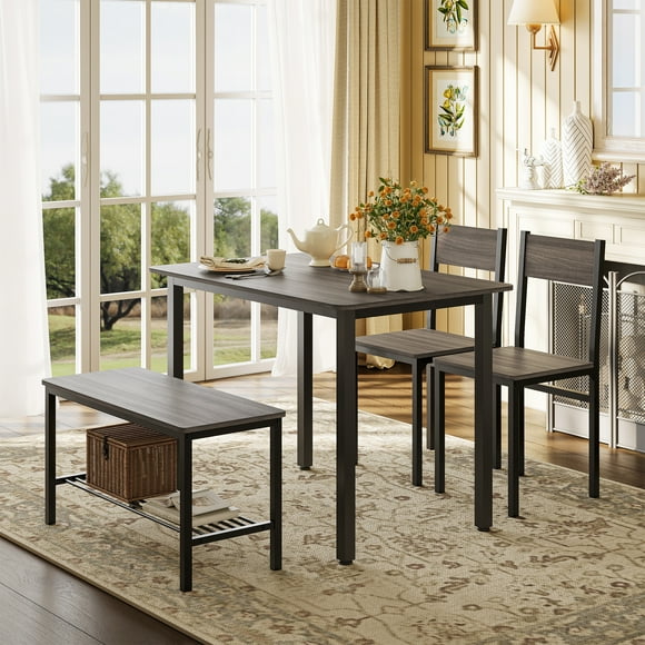 Comedor para 4 Personas con 2 Sillas y 1 Banco Doble Estilo Moderno y Ahorro de Espacio