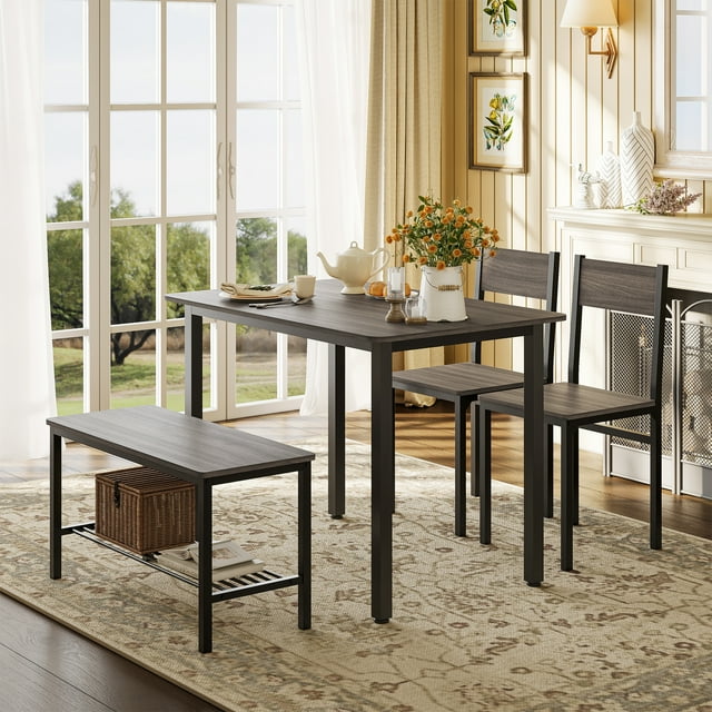 Comedor para 4 Personas con 2 Sillas y 1 Banco Doble Estilo Moderno y Ahorro de Espacio
