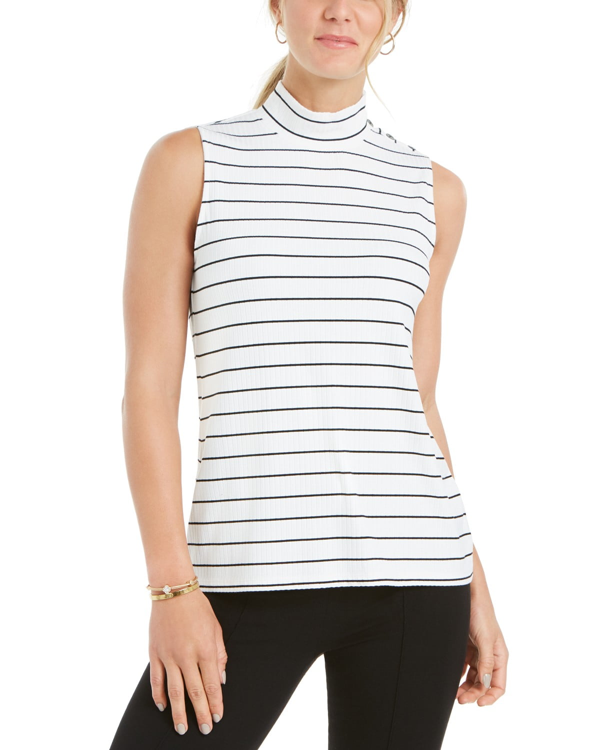 white mock neck top sleeveless