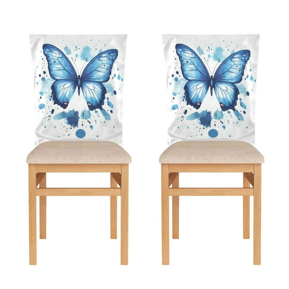 WOBOGO Blue Butterfly Dining Room Chair Covers 2 Pieces Super Fit Elastic Fiber Removable Washable Protective Cover