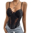 thumbnail image 1 of Camisola de encaje con ajuste de correa para el hombro, camisola sin mangas suave y cómoda para mujer para fiestas, compras, viajes, negro L, 1 of 8