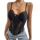 thumbnail image 1 of Camisola de encaje con ajuste de correa para el hombro, camisola sin mangas suave y cómoda para mujer para fiestas, compras, viajes, negro XS, 1 of 8