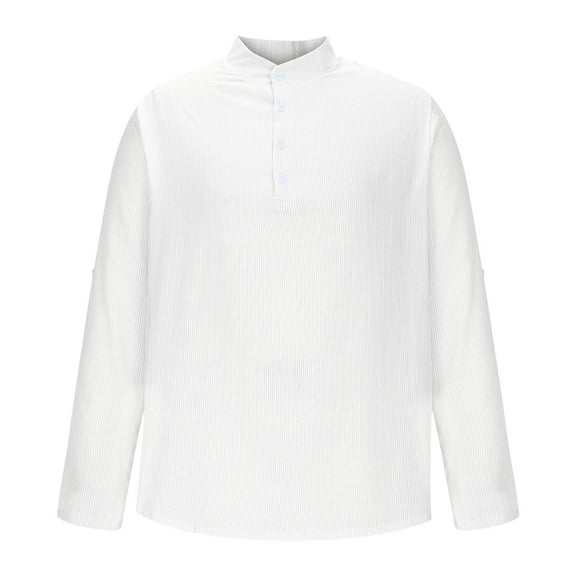 zbxnLI Men's Big and Tall Shirts Stand Collar Striped Long Sleeve Shirts Button up Casual Tops for Men