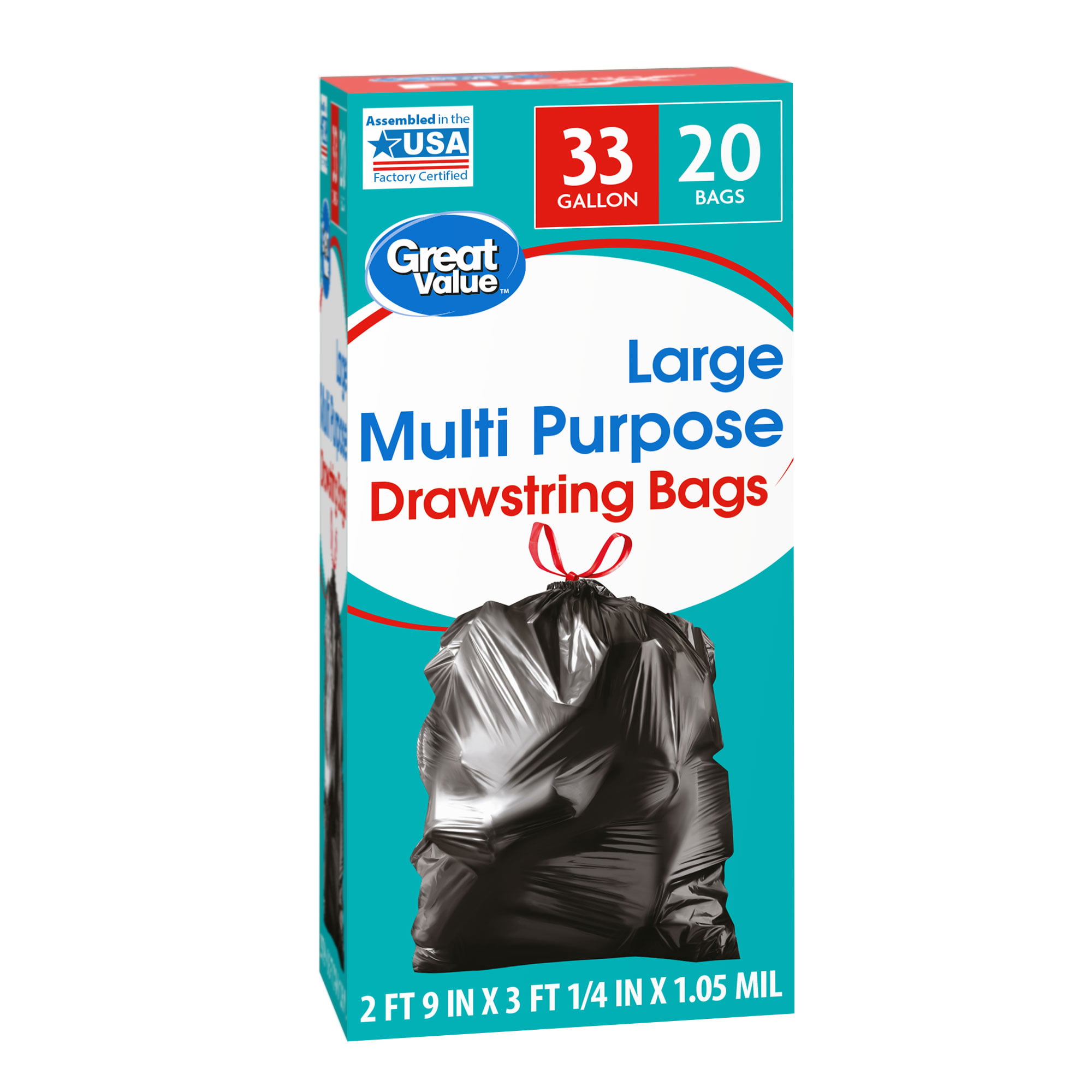 Great Value Multipurpose Trash Bags, Mint Scent, Strong Flex, 33 Gallon, 20 Count