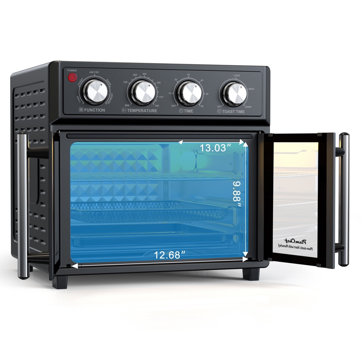 PlumChef 26QT Black Air Fryer Toaster Oven - 1700W 7-in-1 Multi-Function Stainless Steel