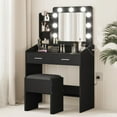 thumbnail image 1 of Vanity Desk with Mirror and Lights, Makeup Vanity with Power Outlet, 3 Lighting Modes Adjustable Brightness, Small Vanity Table Set with 2 Drawers, Makeup Table for Bedroom, 1 of 7