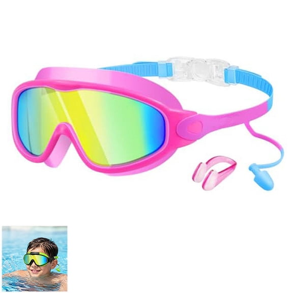 Swim Goggles, With Earplugs Nose Clip, Wide View Anti-Fog UV Protection Swimming Goggles, Adjustable Strap For Pool Use