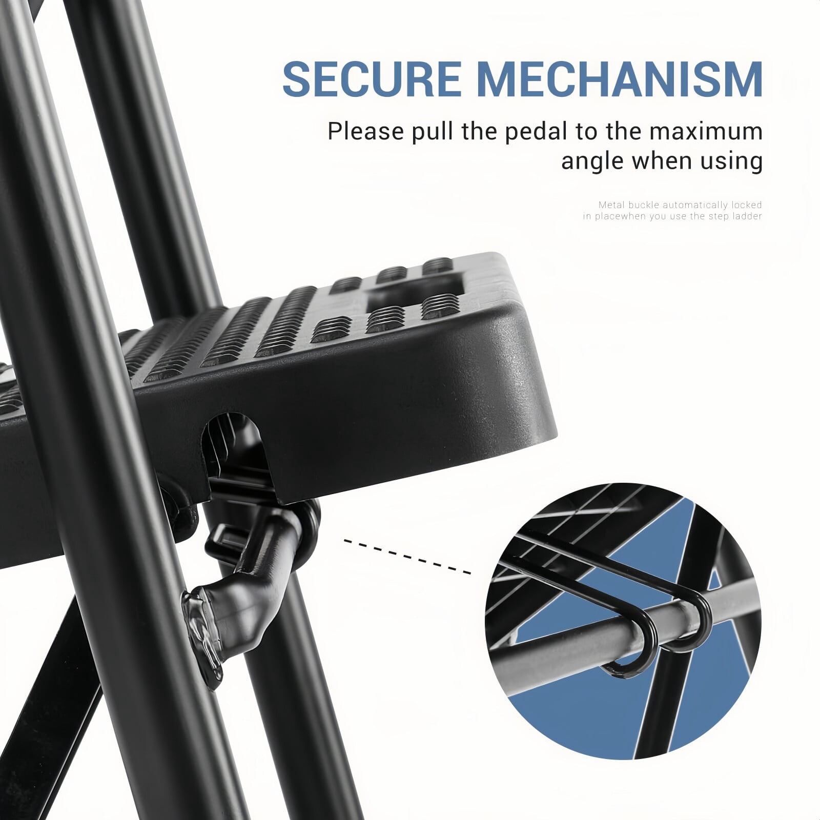 Kelno 3 Step Ladder 800Lbs Capacity Folding Step Stool with Anti Slip Pedals Safety Handrail, Pure Black