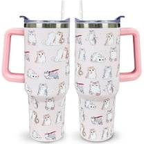 Pink 40oz Cat Tumblers Double Wall Cat Travel Mug Tumbler with Lid and Straw stainless steel Cute Pink Cat Vacuum Insulated Tumblers Cups Mugs Pink Cat Cups Birthday Gifts for Women/girls/Cat lovers