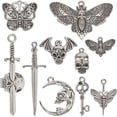 thumbnail image 1 of 1 caja de 50 piezas de 10 estilos de dijes tibetanos plateados, dijes de metal vintage con forma de mariposa y llave para la creación de joyas y manualidades., 1 of 5