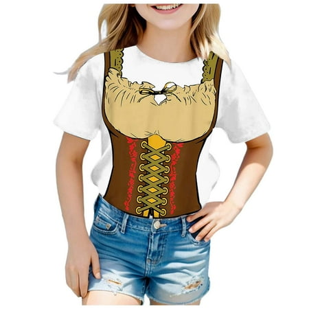 

Girls Fashion Festival Printed Round Neck Short Sleeve Casual T Shirt Top (1)